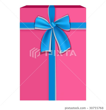 Pink gift box with blue ribbon icon, flat style Pink gift box with blue ribbon icon, flat style 30755768