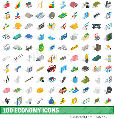 100 economy icons set, isometric 3d style 100 economy icons set, isometric 3d style 30755798