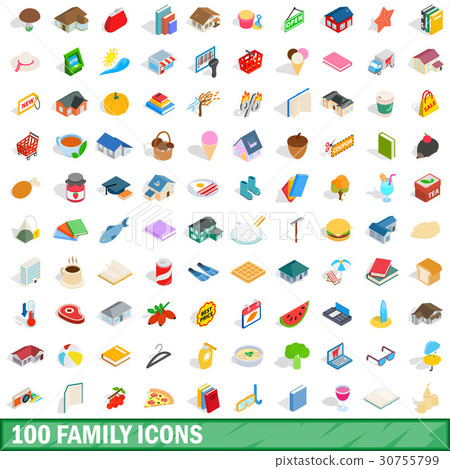 100 family icons set, isometric 3d style 100 family icons set, isometric 3d style 30755799