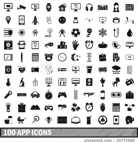 100 app icons set, simple style 100 app icons set, simple style 30755888