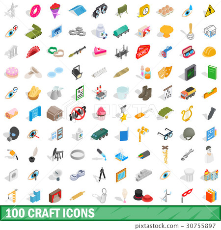100 craft icons set, isometric 3d style 30755897