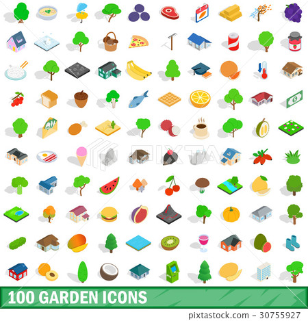 100 garden icons set, isometric 3d style 30755927