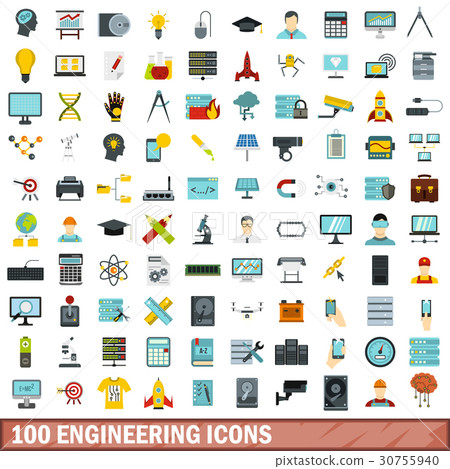 100 engineering icons set, flat style 100 engineering icons set, flat style 30755940