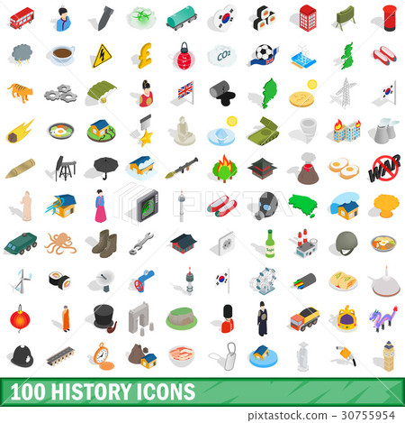 100 history icons set, isometric 3d style 30755954
