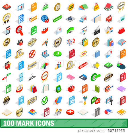 100 mark icons set, isometric 3d style 30755955