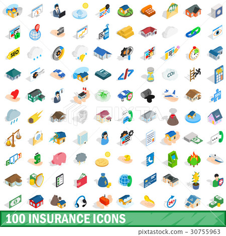 100 insurance icons set, isometric 3d style 30755963