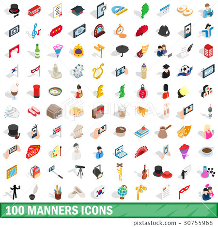 100 manners icons set, isometric 3d style 30755968