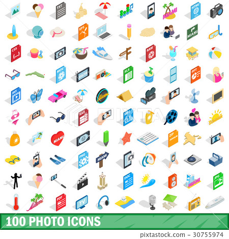100 photo icons set, isometric 3d style - Stock Illustration [30755974 ...