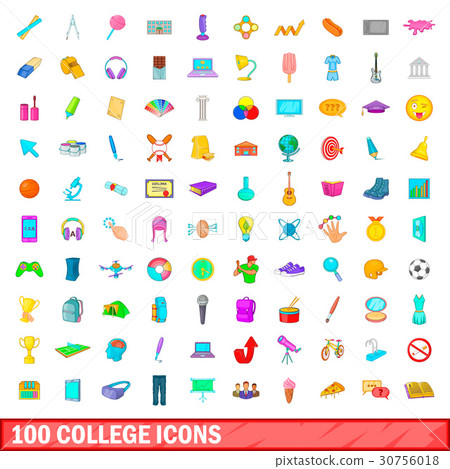 100 college icons set, cartoon style 100 college icons set, cartoon style 30756018