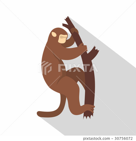 Macaque is climbing up on a tree icon, flat style 30756072
