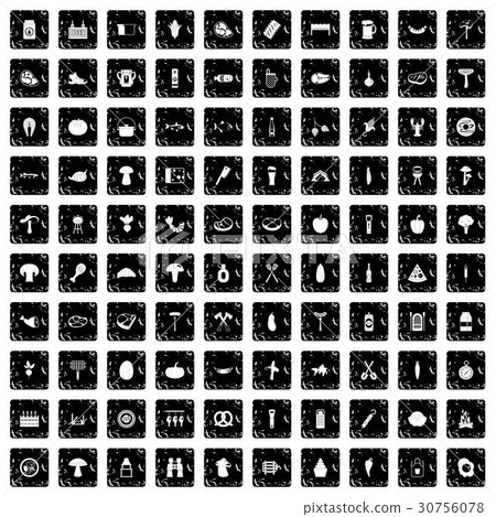 100 barbecue icons set, grunge style 30756078
