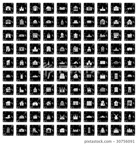 100 building icons set, grunge style 30756091