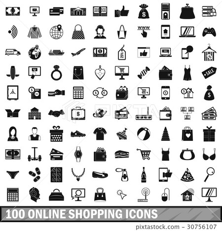 100 online shopping icons set, simple style 100 online shopping icons set, simple style 30756107