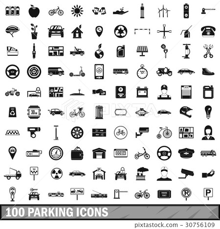 100 parking icons set, simple style 30756109