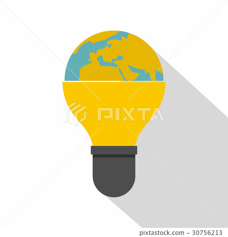 Light bulb and planet Earth icon, flat style 30756213