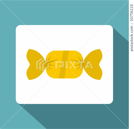 Candy in yellow wrap icon, flat style 30756228