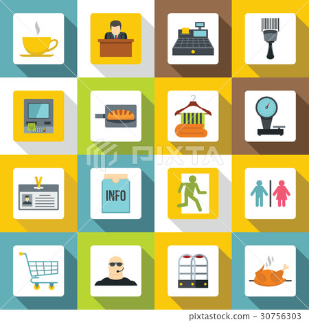 Supermarket navigation icons set, flat style Supermarket navigation icons set, flat style 30756303
