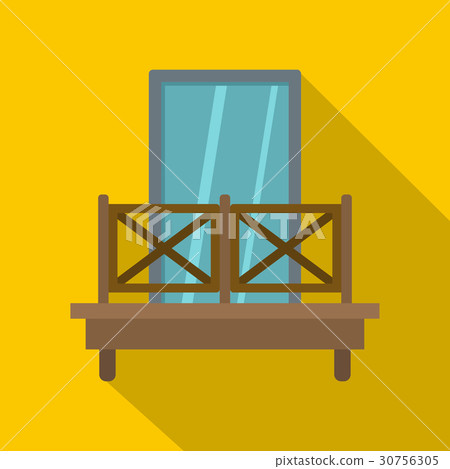 Balcony with wooden fence icon, flat style 30756305