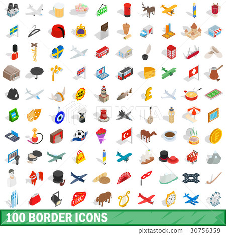 100 border icons set, isometric 3d style 30756359