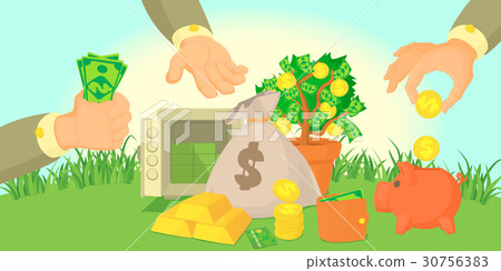 Money types horizontal banner, cartoon style 30756383