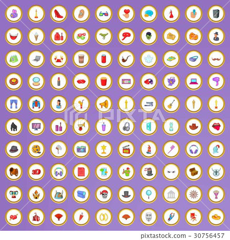 100 movie icons set in cartoon style 30756457