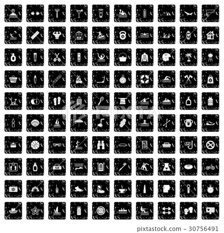 100 human health icons set, grunge style 30756491