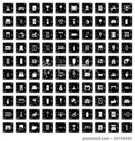 100 interior icons set, grunge style 100 interior icons set, grunge style 30756493