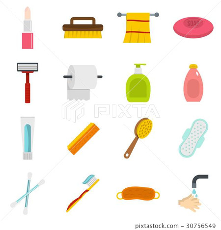 Hygiene tools icons set in flat style 30756549