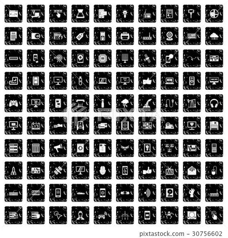 100 technology icons set, grunge style 100 technology icons set, grunge style 30756602