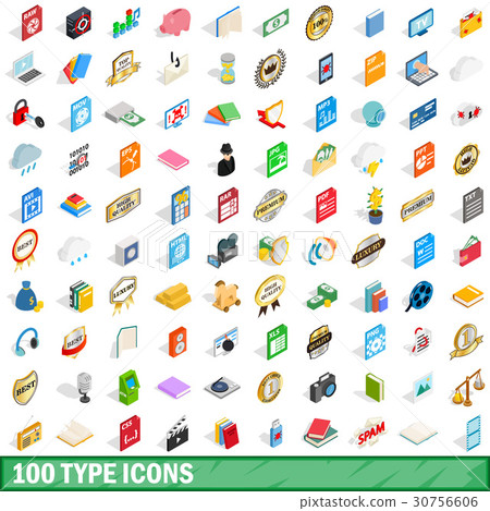 100 type icons set, isometric 3d style 30756606