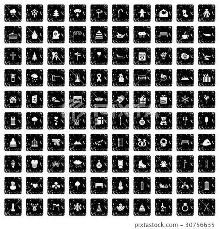 100 winter holidays icons set, grunge style 30756635