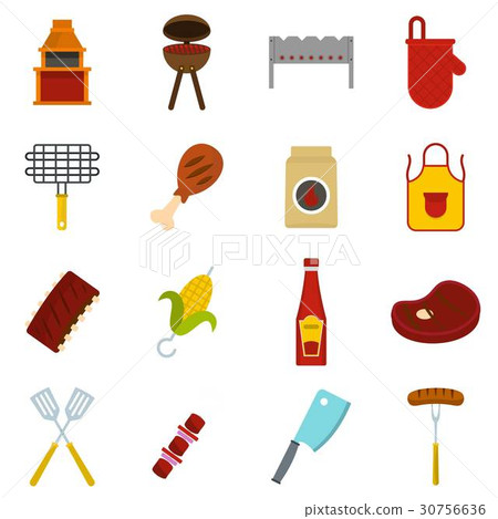 BBQ food icons set in flat style 30756636