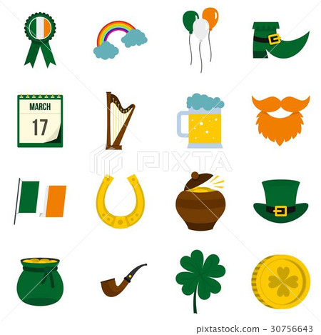 Saint Patrick icons set in flat style Saint Patrick icons set in flat style 30756643