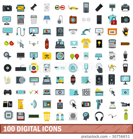 100 digital icons set, flat style 100 digital icons set, flat style 30756651