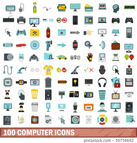 100 computer icons set, flat style - Stock Illustration [30756682] - PIXTA
