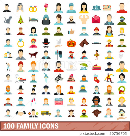 100 family icons set, flat style 30756705