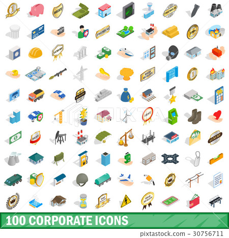 100 corporate icons set, isometric 3d style - Stock Illustration ...