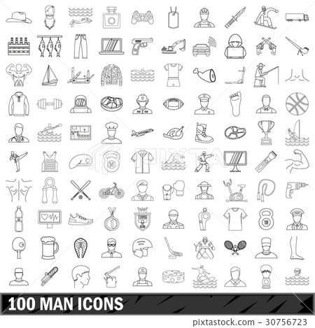 100 man icons set, outline style 100 man icons set, outline style 30756723