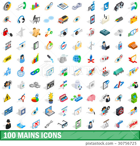 100 mains icons set, isometric 3d style 30756725
