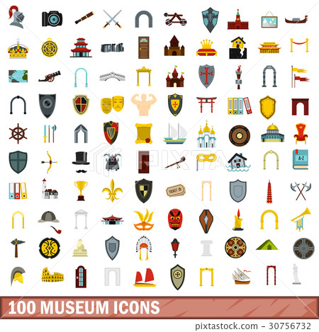 100 museum icons set, flat style 100 museum icons set, flat style 30756732