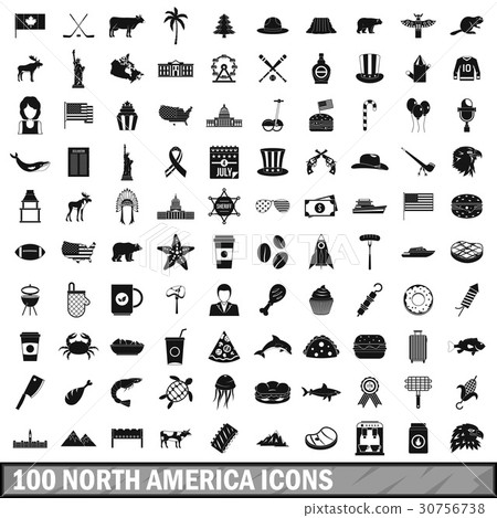 100 North America icons set, simple style 30756738
