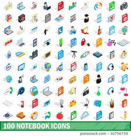 100 notebook icons set, isometric 3d style 30756739