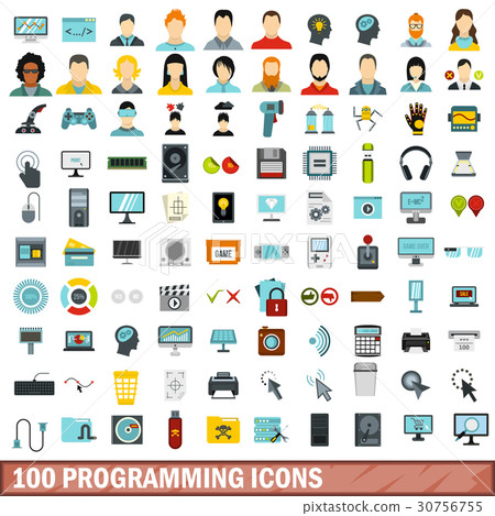 100 programming icons set, flat style 100 programming icons set, flat style 30756755