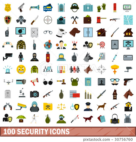 100 security icons set, flat style - Stock Illustration [30756760] - PIXTA