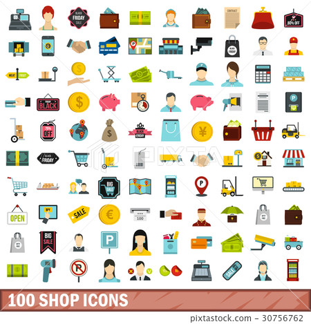 100 shop icons set, flat style 100 shop icons set, flat style 30756762
