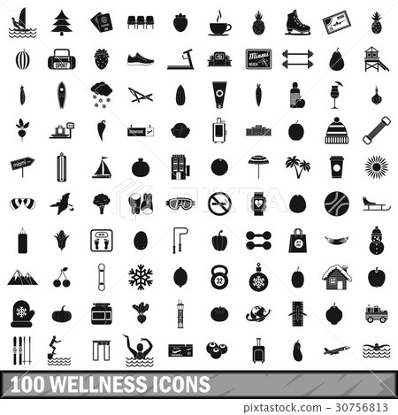 100 wellness icons set, simple style 100 wellness icons set, simple style 30756813