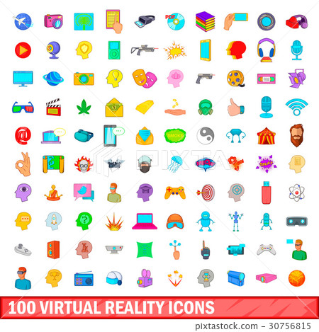 100 virtual reality icons set, cartoon style 100 virtual reality icons set, cartoon style 30756815