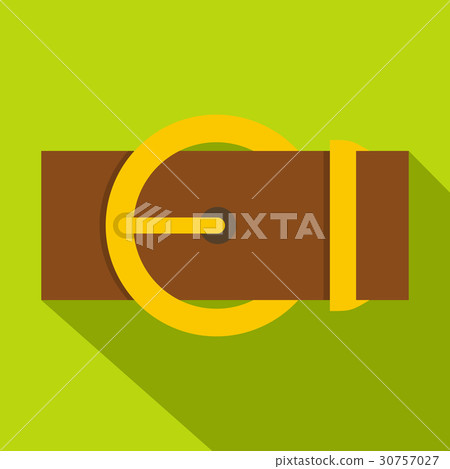 Brown belt with a gold round buckle icon 30757027
