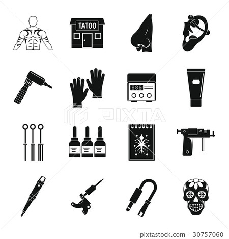 Tattoo parlor icons set, simple style 30757060