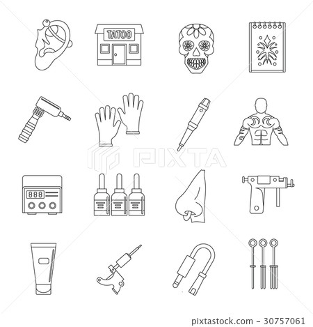 Tattoo parlor icons set, outline style 30757061